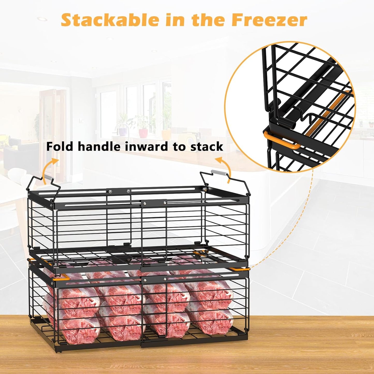 NADAMOO Freezer Organizer Bins, 2 Packs Large Expandable Stackable Chest Freezer Containers with