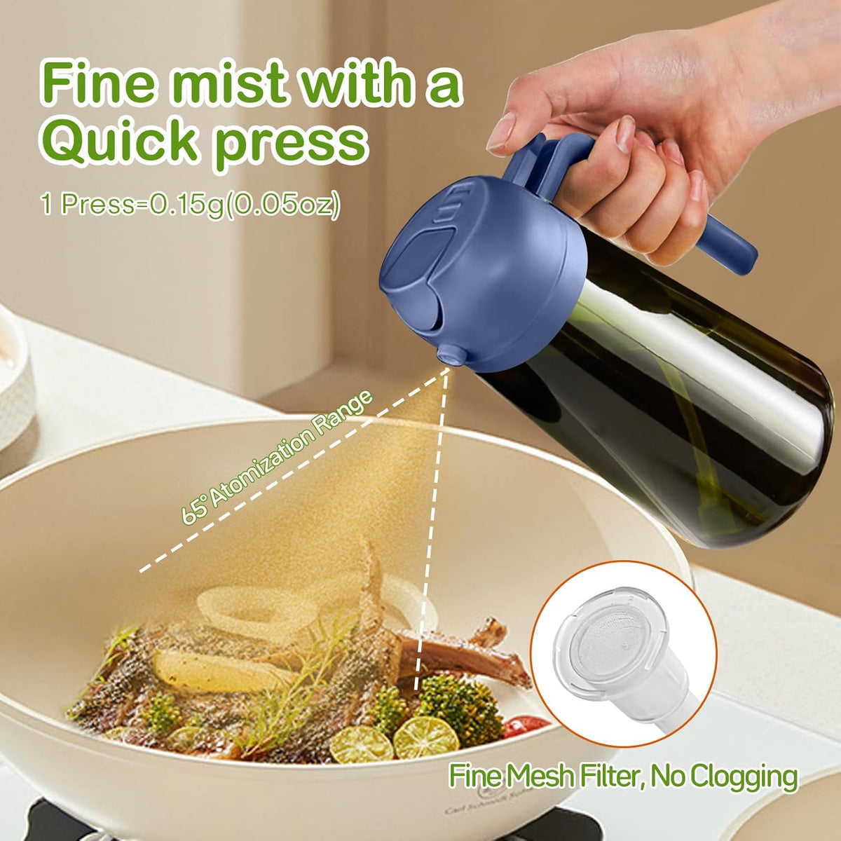 YARRAMATE 16oz/470ml Dark Green Oil Sprayer for Cooking with Stickers, Food-grade Premium 2 in 1