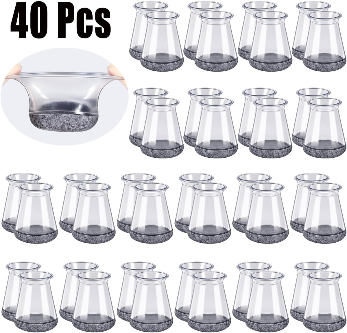 40 Pack Extra Small Chair Leg Floor Protectors Silicone Covers to Protect Floors Universal XS Clear