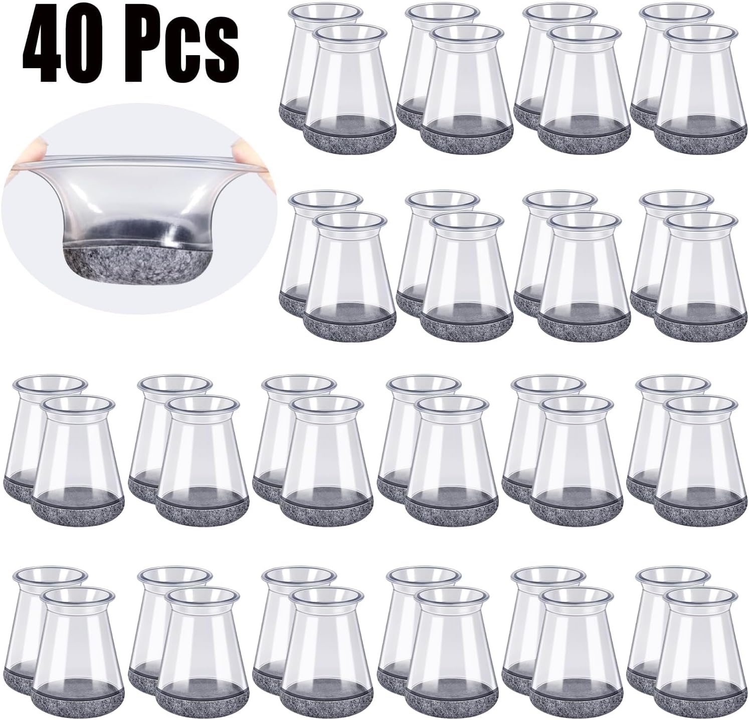 40 Pack Extra Small Chair Leg Floor Protectors Silicone Covers to Protect Floors Universal XS Clear