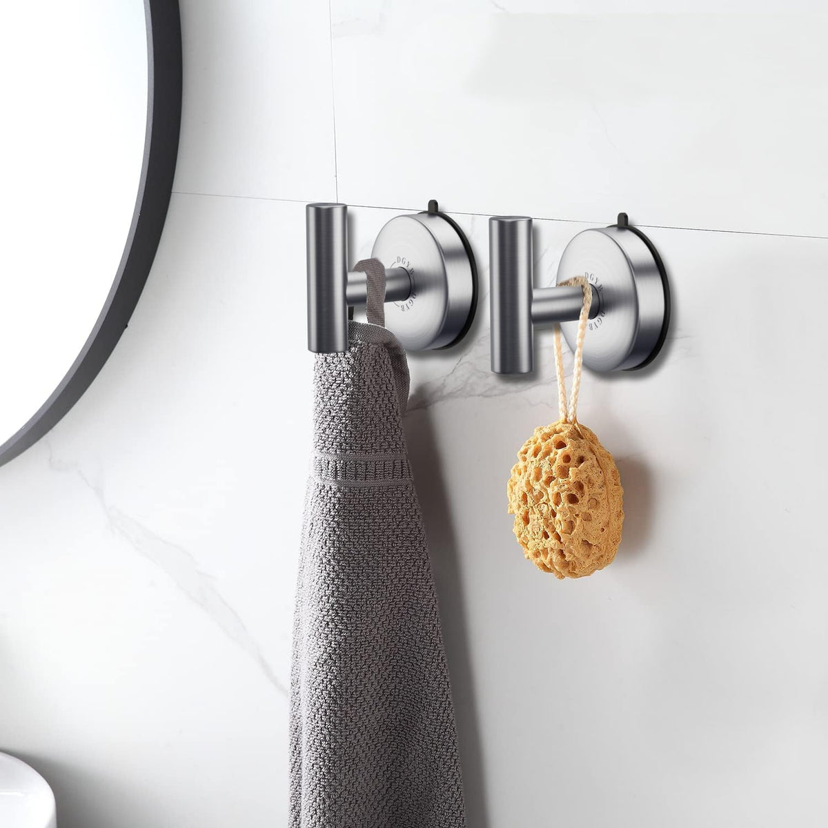 DGYB Large Suction Cup Hooks for Shower Set of 2 Brushed Nickel Towel Hooks for Bathrooms 11 Lbs