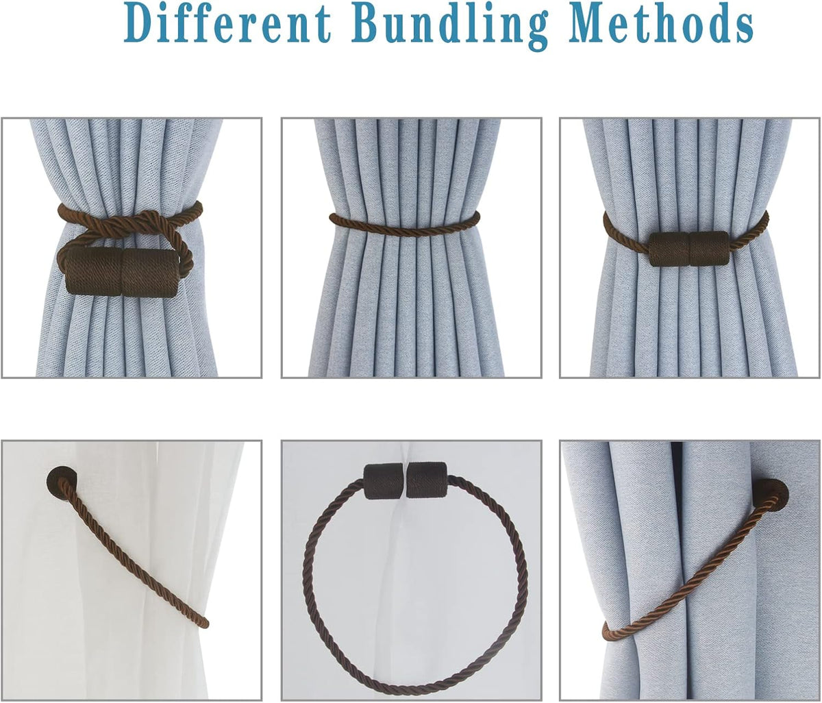 Magnetic Curtain Tiebacks 6 Pack Coffee Curtain Rope Tieback Curtain Holders for Drapes Modern Tie