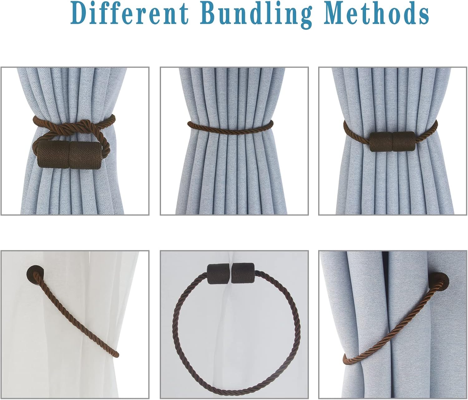 Magnetic Curtain Tiebacks 6 Pack Coffee Curtain Rope Tieback Curtain Holders for Drapes Modern Tie
