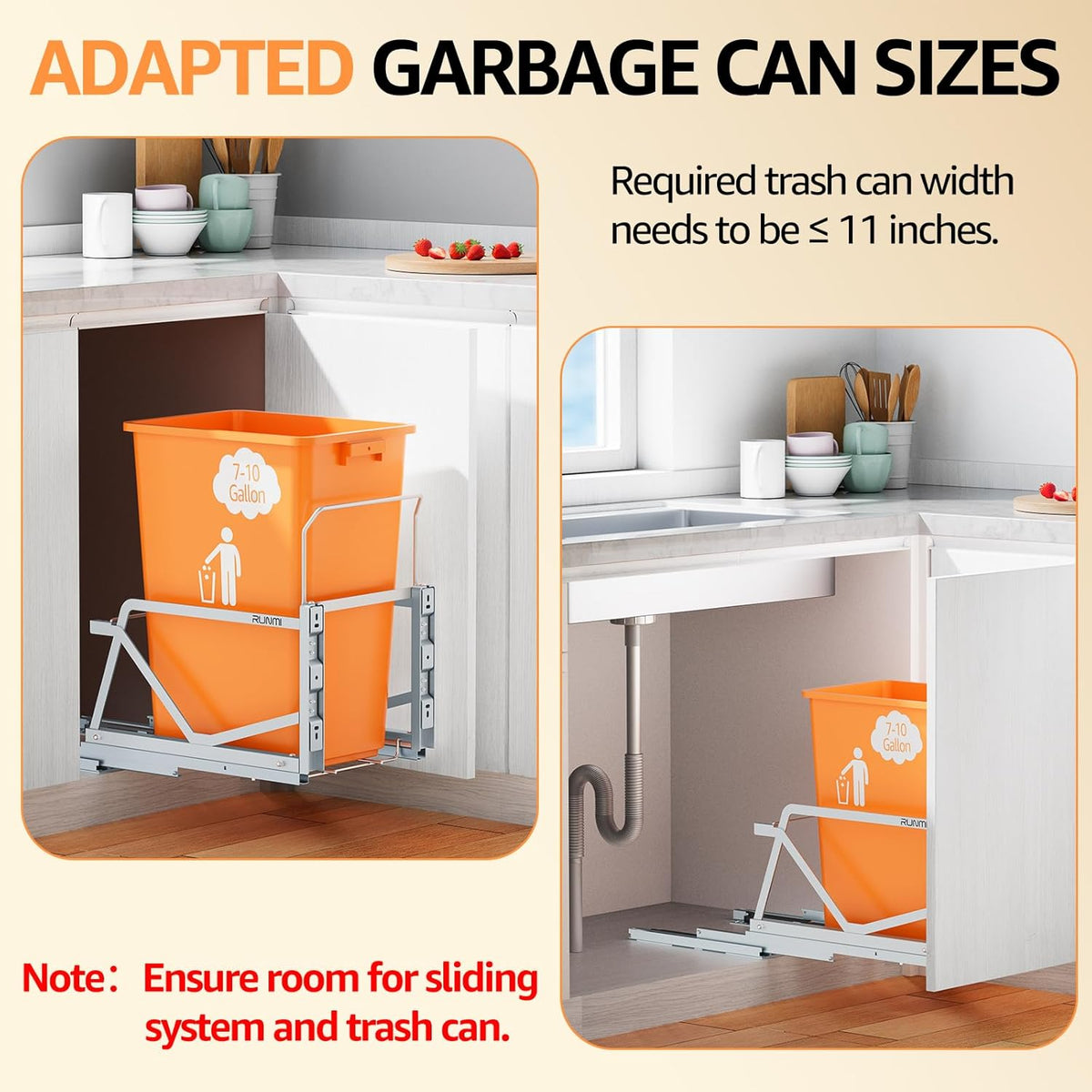 Pull Out Trash Can Under Cabinet Kit with Soft-Close Slides,Twin-Mode Under Sink Trash Can Pull Out