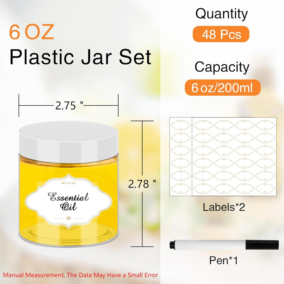 Plastic Jars 6 OZ, 48 Pcs Plastic Jars with Lids Round Wide Mouth Slime Containers with White Lids