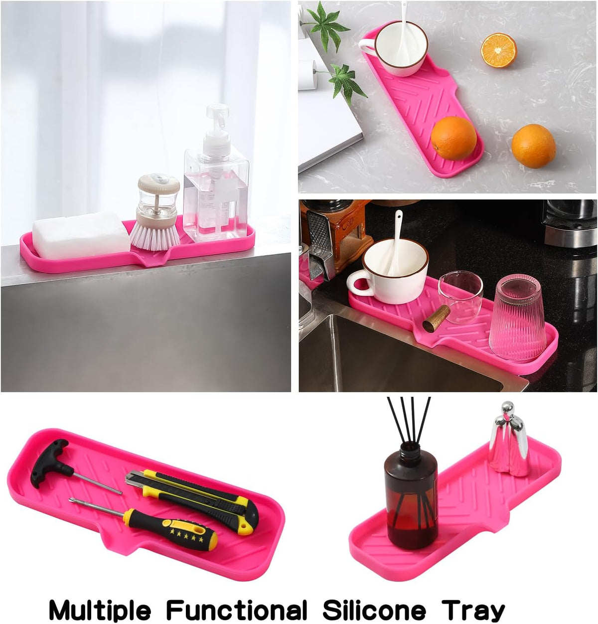 Silicone Bathroom Soap Dishes with Drain Spout-Bathroom and Kitchen Sink Organizer,Sponge