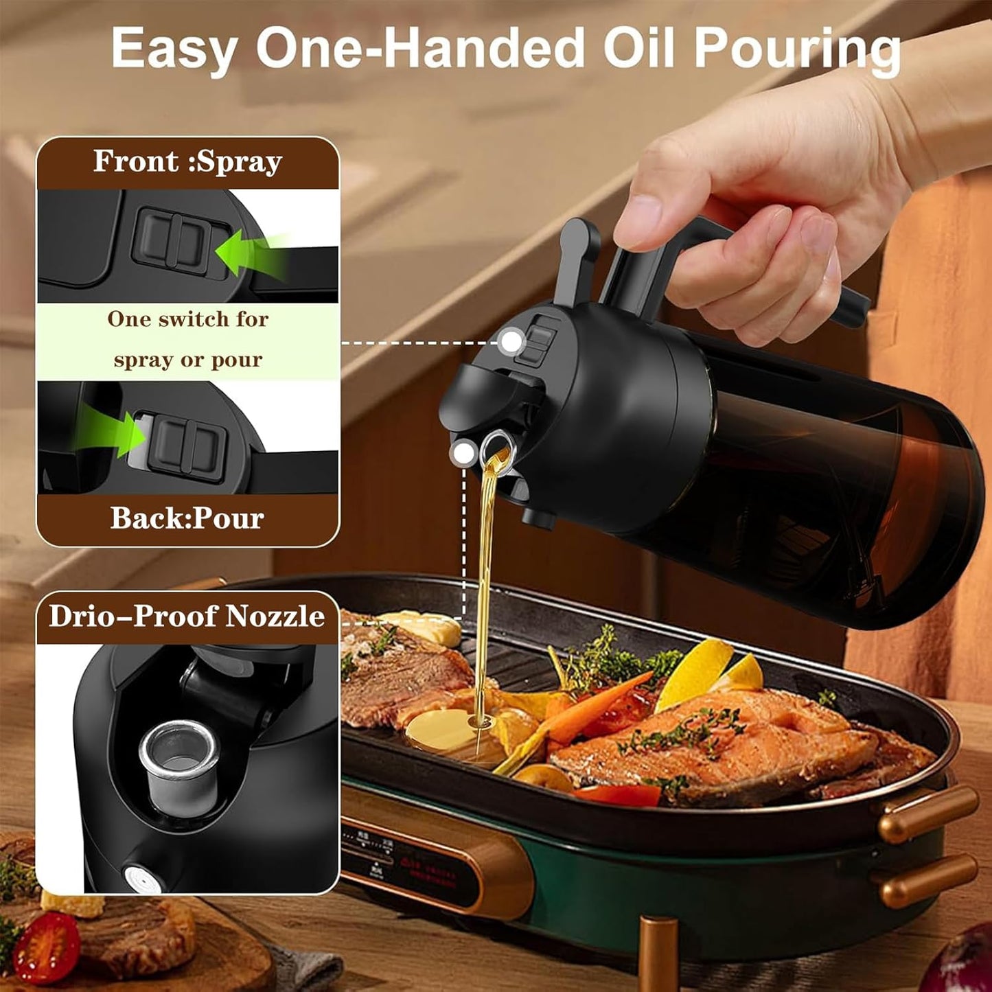 2-in-1 Glass Oil Dispenser & Sprayer - 16oz/470ml Leakproof Olive Oil Sprayer Bottle for Cooking