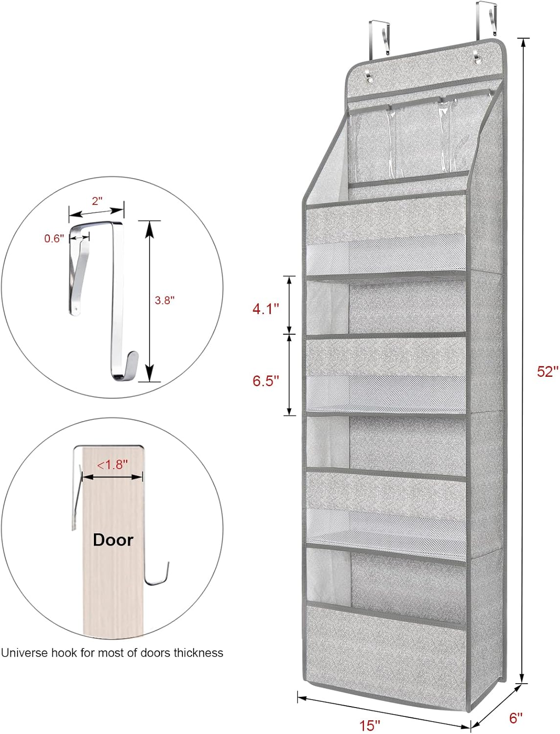 Univivi 5-Shelf Door Storage Over Door Hanging Organizer with 4 Large Pockets and 3 Small PVC