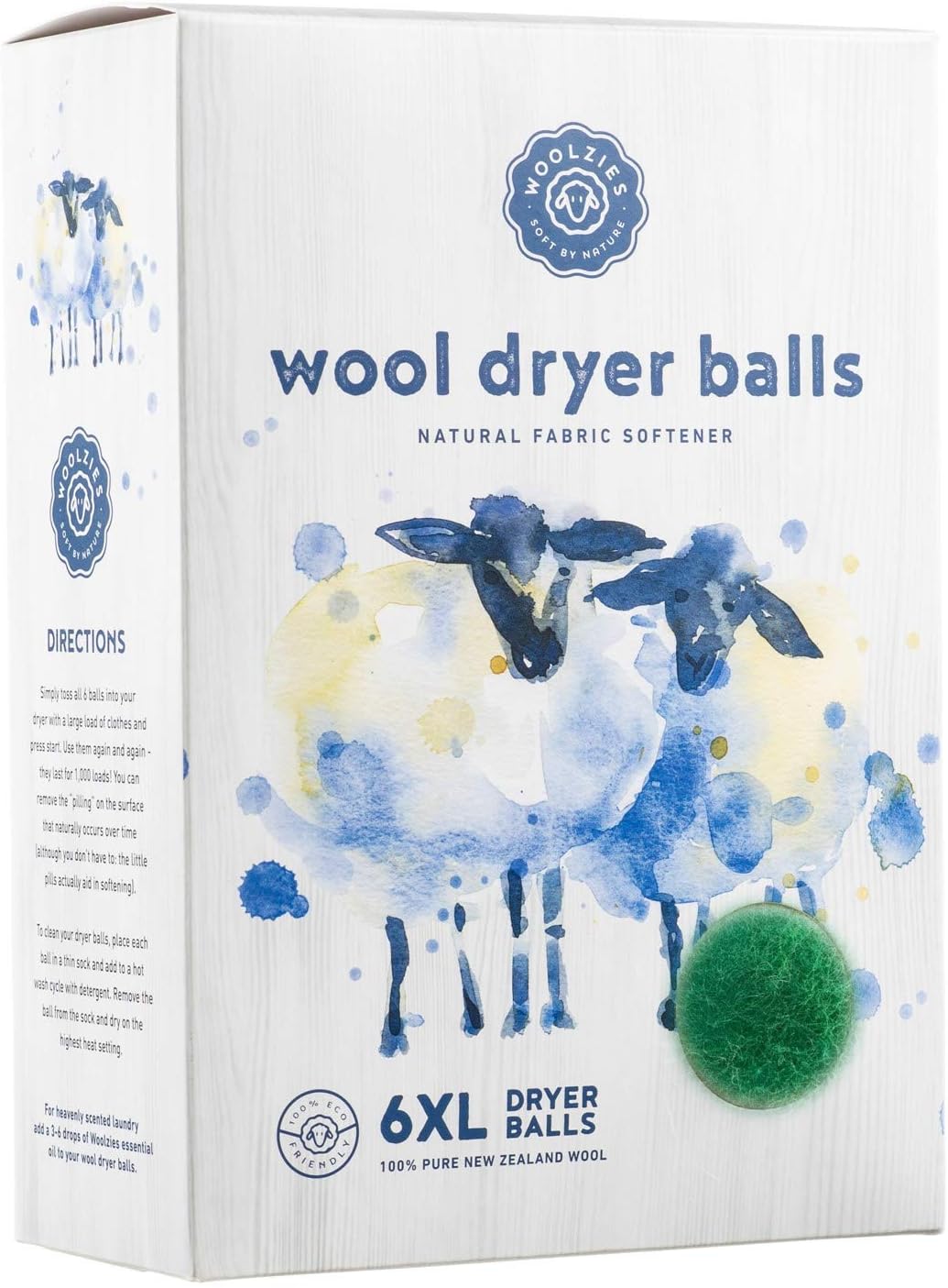Woolzies Wool Dryer Balls Organic Big Wool Spheres Best Fabric Softener | 6-Pack XL Dryer Balls for