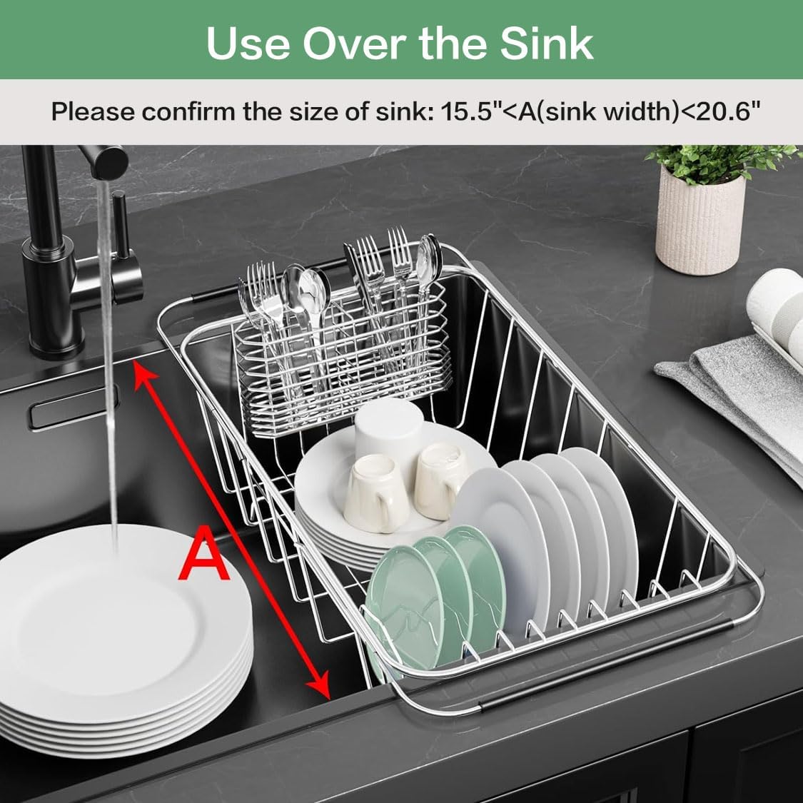 Small Dish Drainer Rack in Sink Adjustable, Expandable Stainless Steel Metal Dish Drying Rack