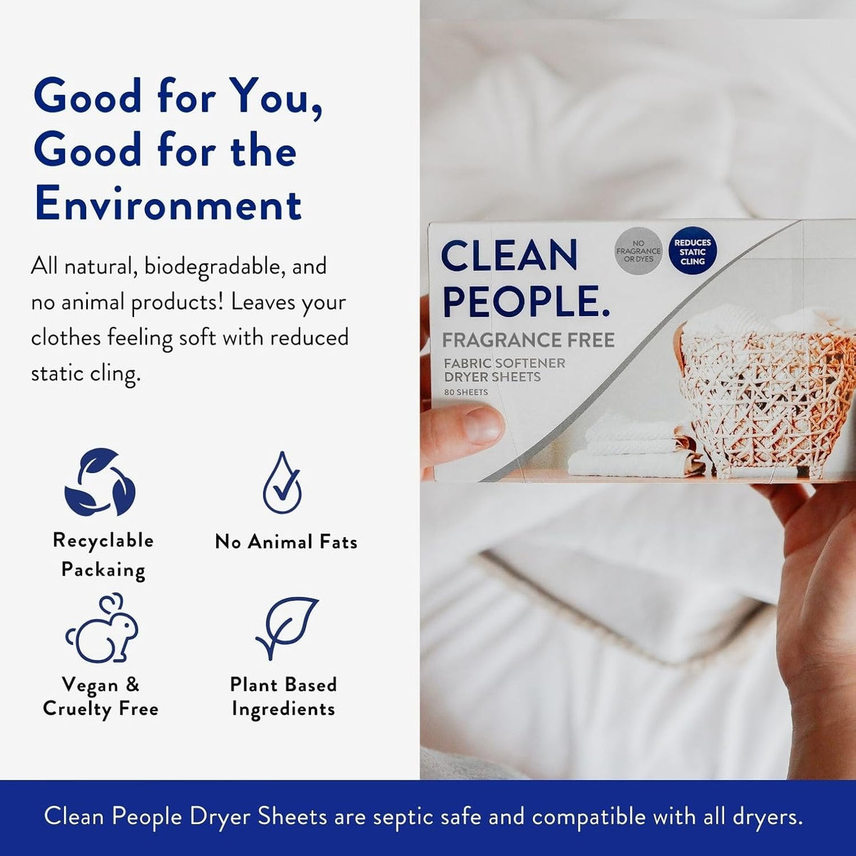 The Clean People Fabric Softener Sheets - Dryer Sheets - Softens & Removes Static Cling - Vegan