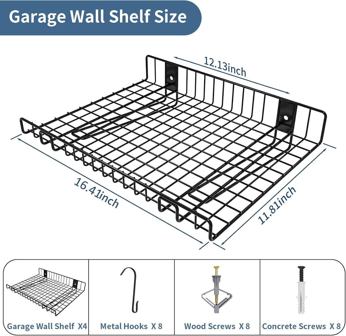 2 Pack Garage Wall Shelf, Wall Mounted Storage Shelves, Heavy Duty Metal Shelves for Room Wall