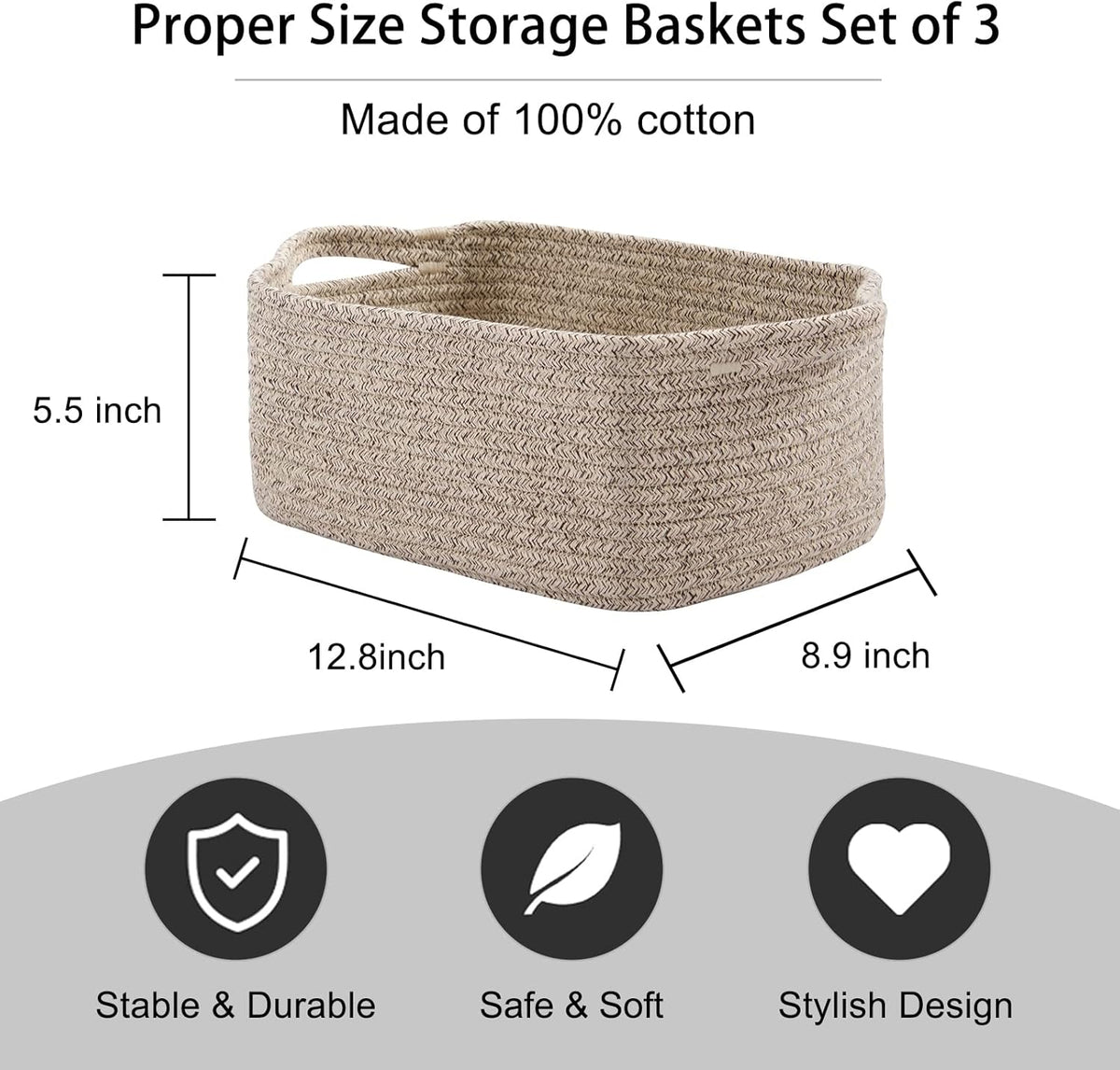 OIAHOMY Cotton Rope Baskets, Woven Baskets for Storage, Nursery Storage Baskets, Rectangle Storage
