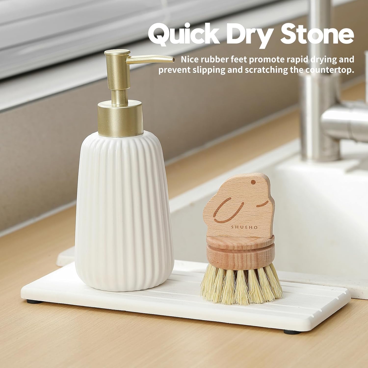 2PCS Diatomite Quick Stone Drying Tray Mat for Bathroom & Kitchen Counter, Instant Dry Water