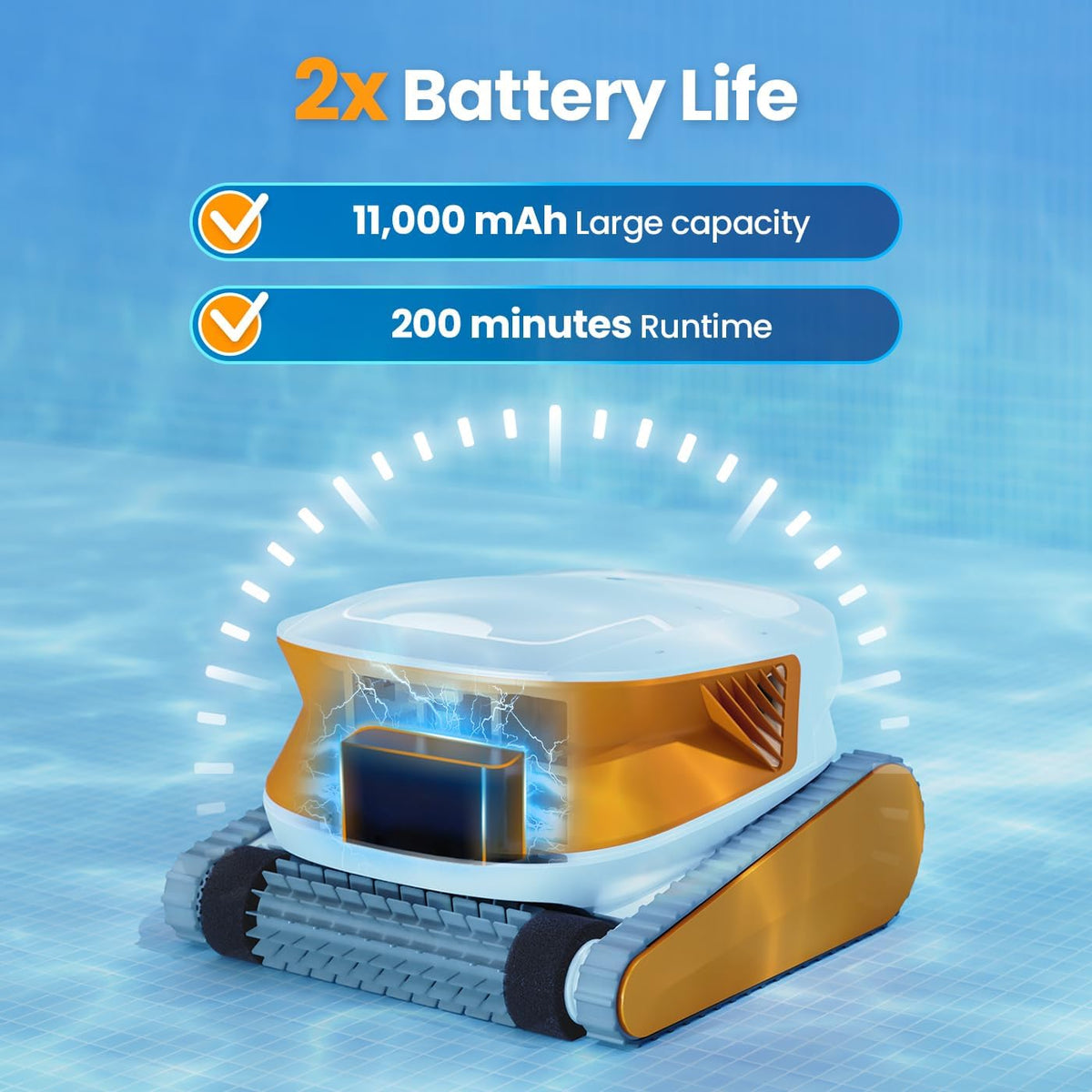 Hydro 3 Cordless Robotic Pool Cleaner, 150W Pool Vacuum with Wall Climbing Function, 200mins