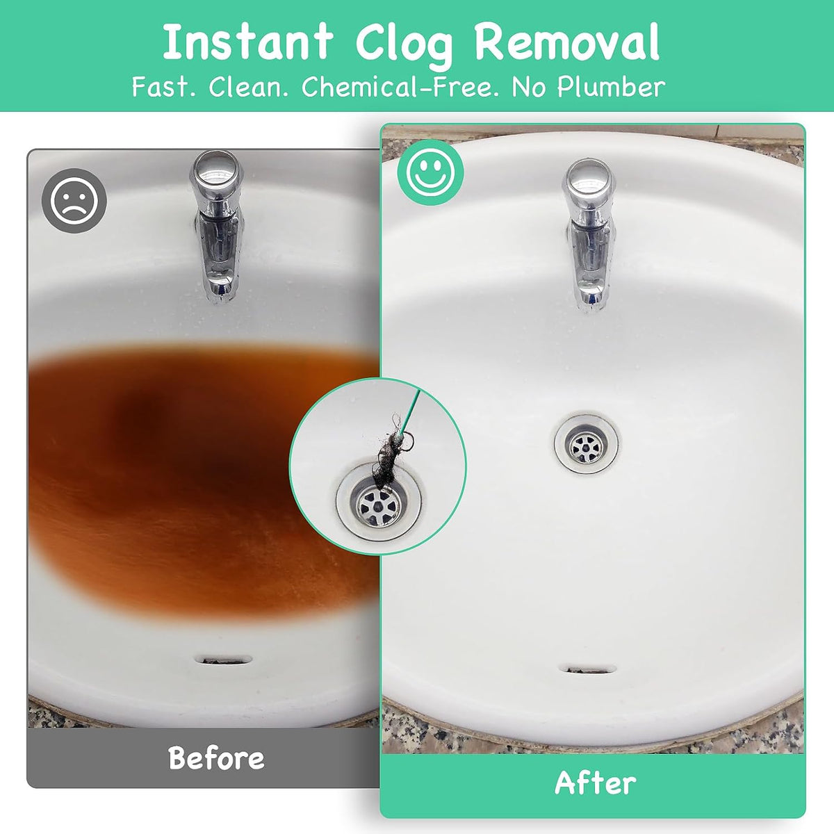 Drain Clog Remover Tool – 30”Anti-break Steel Sink Snake Hair Drain Cleaner Tool, Plumbing Snake