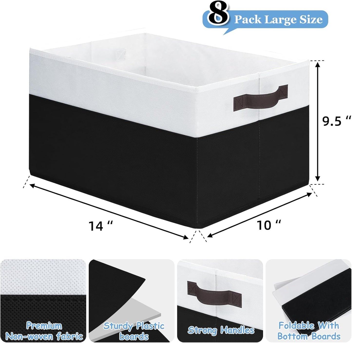 Criusia 8 Pack Large Storage Baskets for Room Organization, Multi-Purpose Bins for Closet, Shelves