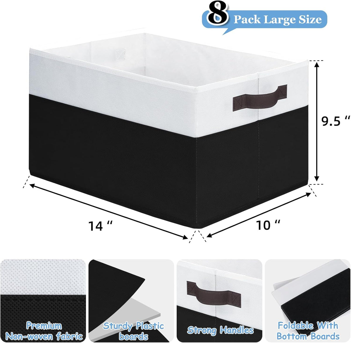 Criusia 8 Pack Large Storage Baskets for Room Organization, Multi-Purpose Bins for Closet, Shelves