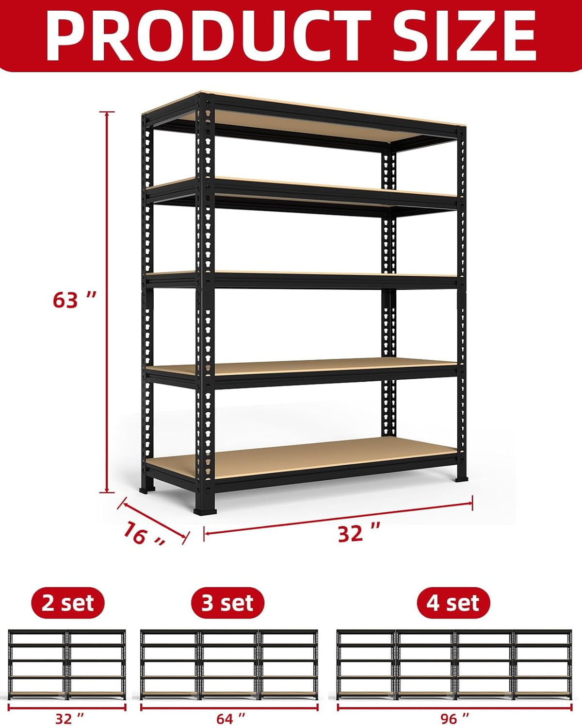 PrimeZone 32" W x 16" D x 63" H Storage Shelves - 5 Tier Adjustable Garage Storage Shelving, Heavy