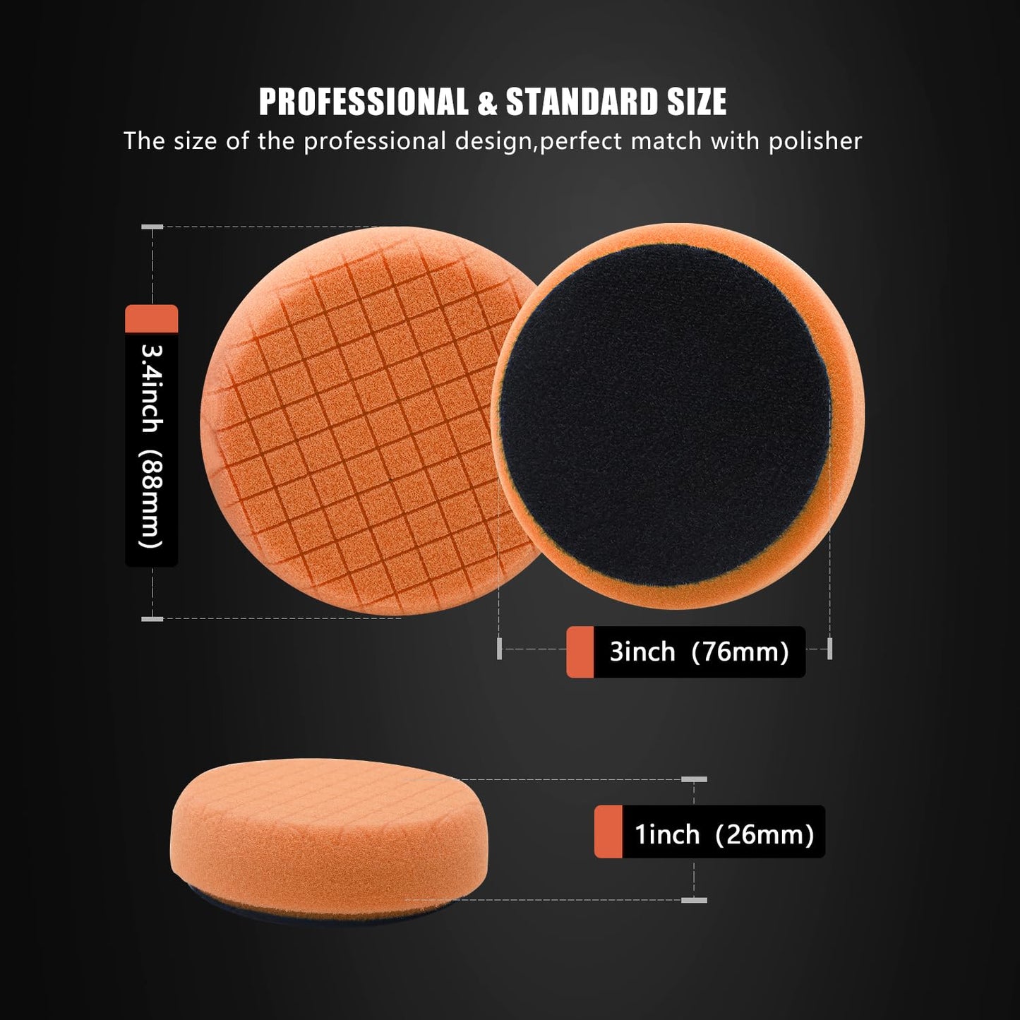 SPTA Orange Light Cut Pad, Buffing Polishing Pads, 1Pc 3.5 Inch Face for 3 Inch 80mm Backing Plate