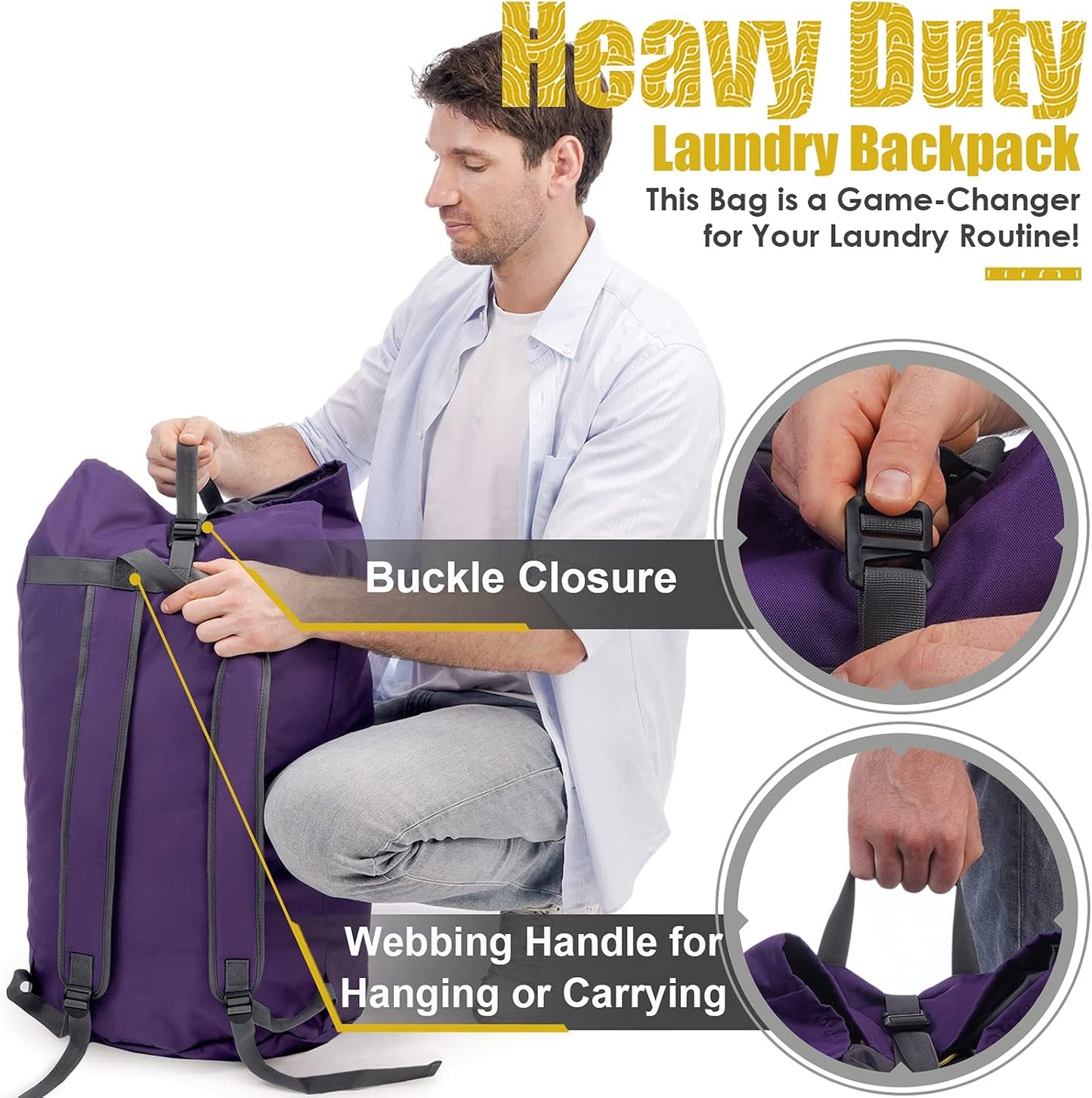 College Laundry Bag Extra Large Heavy Duty, Purple 115L Laundry Backpack Bag, Dorm Laundry Bag with