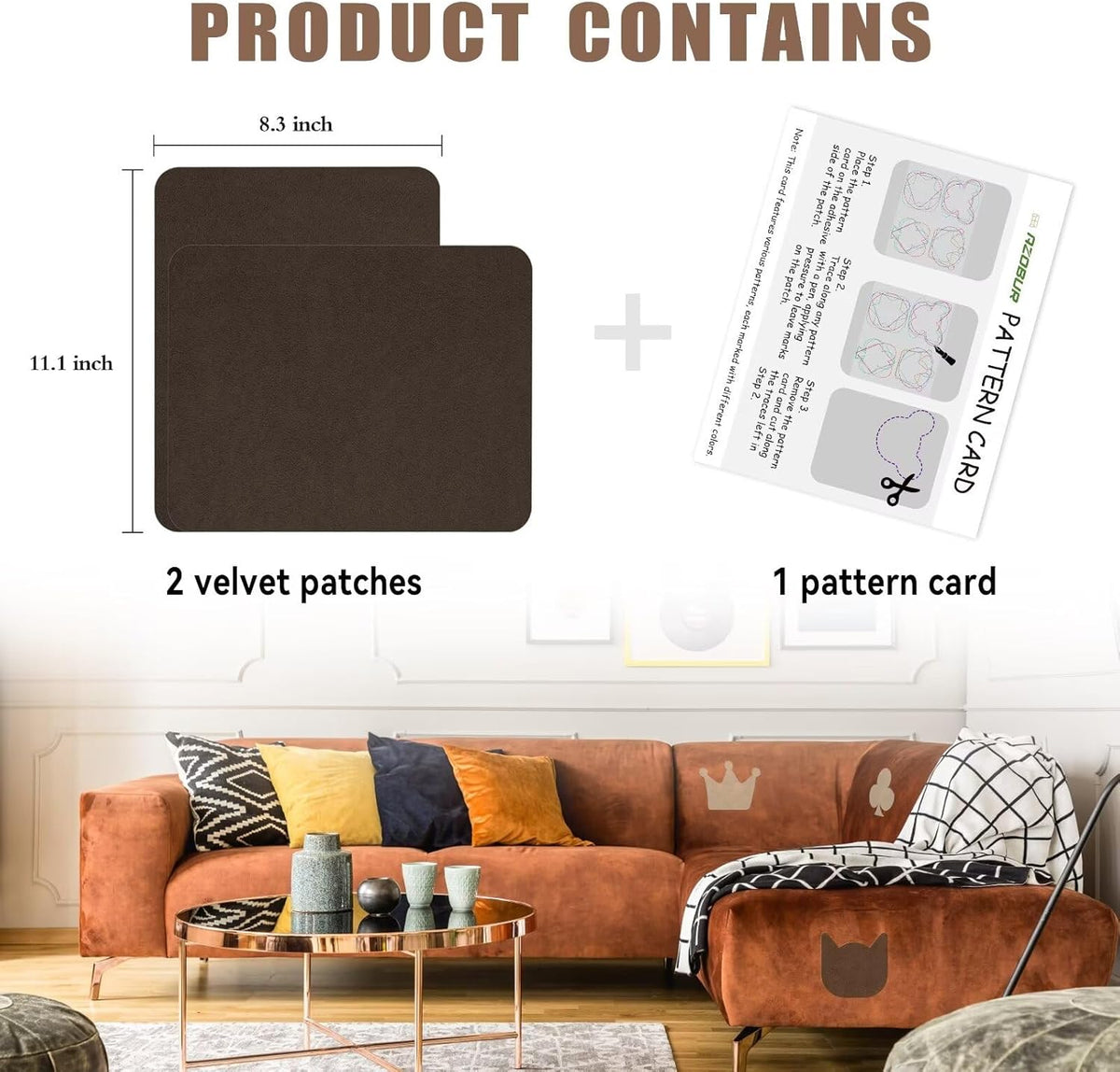 Azobur Fabric Couch Repair Patch 8.3 x 11 inches,Self-Adhesive Fabric Repair Patch for