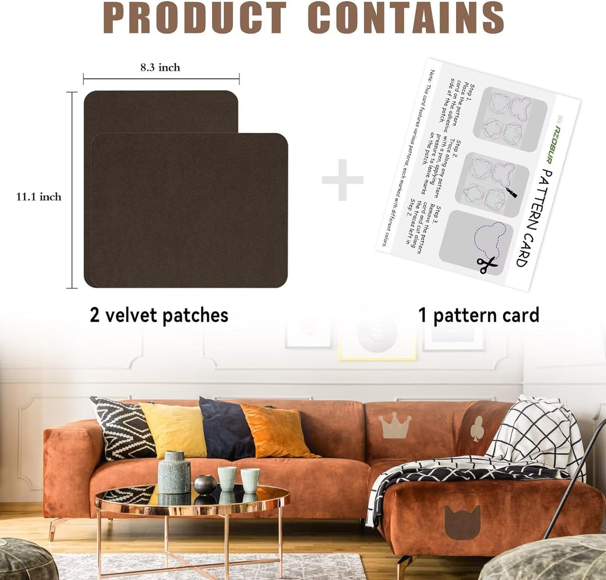 Azobur Fabric Couch Repair Patch 8.3 x 11 inches,Self-Adhesive Fabric Repair Patch for