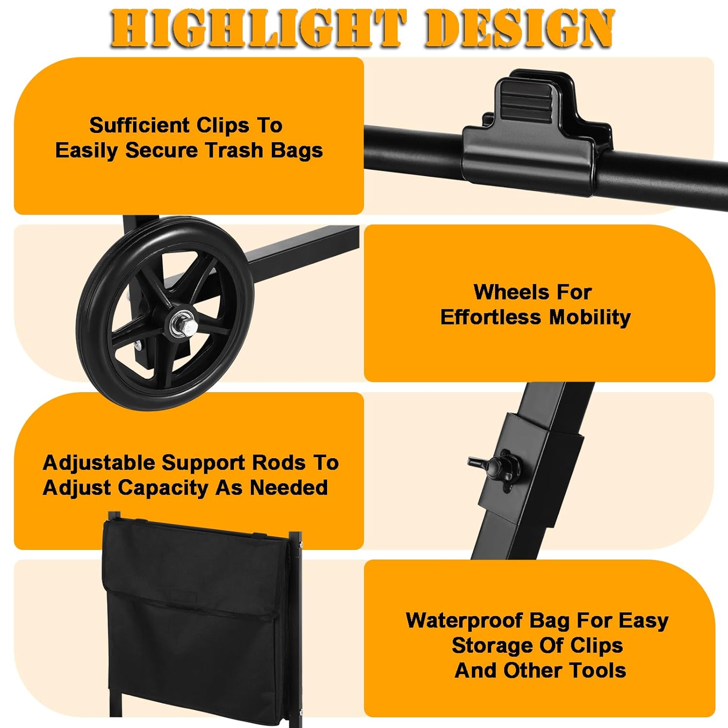 Leaf Bag Holder, Trash Bag Holder Stand, Lawn Bag Holder, Adjustable Outdoor Metal Portable Trash