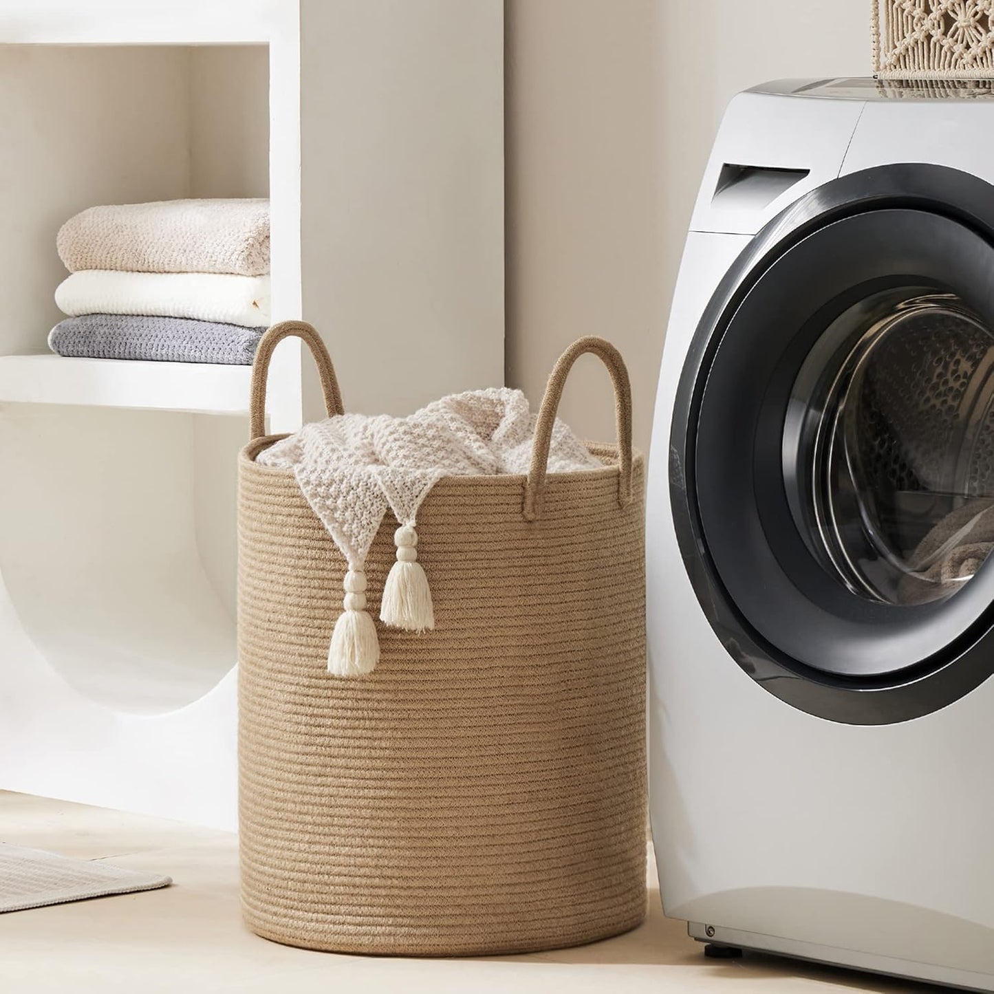 Jute Rope Laundry Hamper Basket by YOUDENOVA, 58L Tall Laundry Basket, Baby Nursery Hamper for