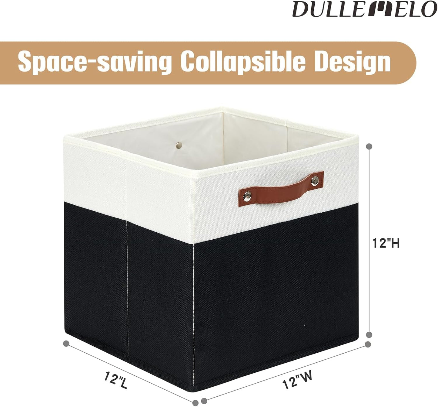 DULLEMELO Fabric Storage Bins for Shelves, Cube Storage Organizer Bins with PU Handles, Set of 4
