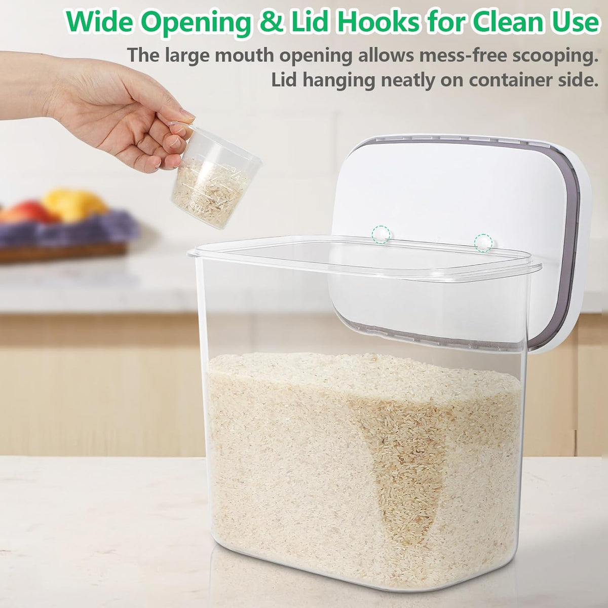 Airtight Rice Container 25 Lbs with Handle and Cup – 12.68Qt Large Flour Sugar Storage Container