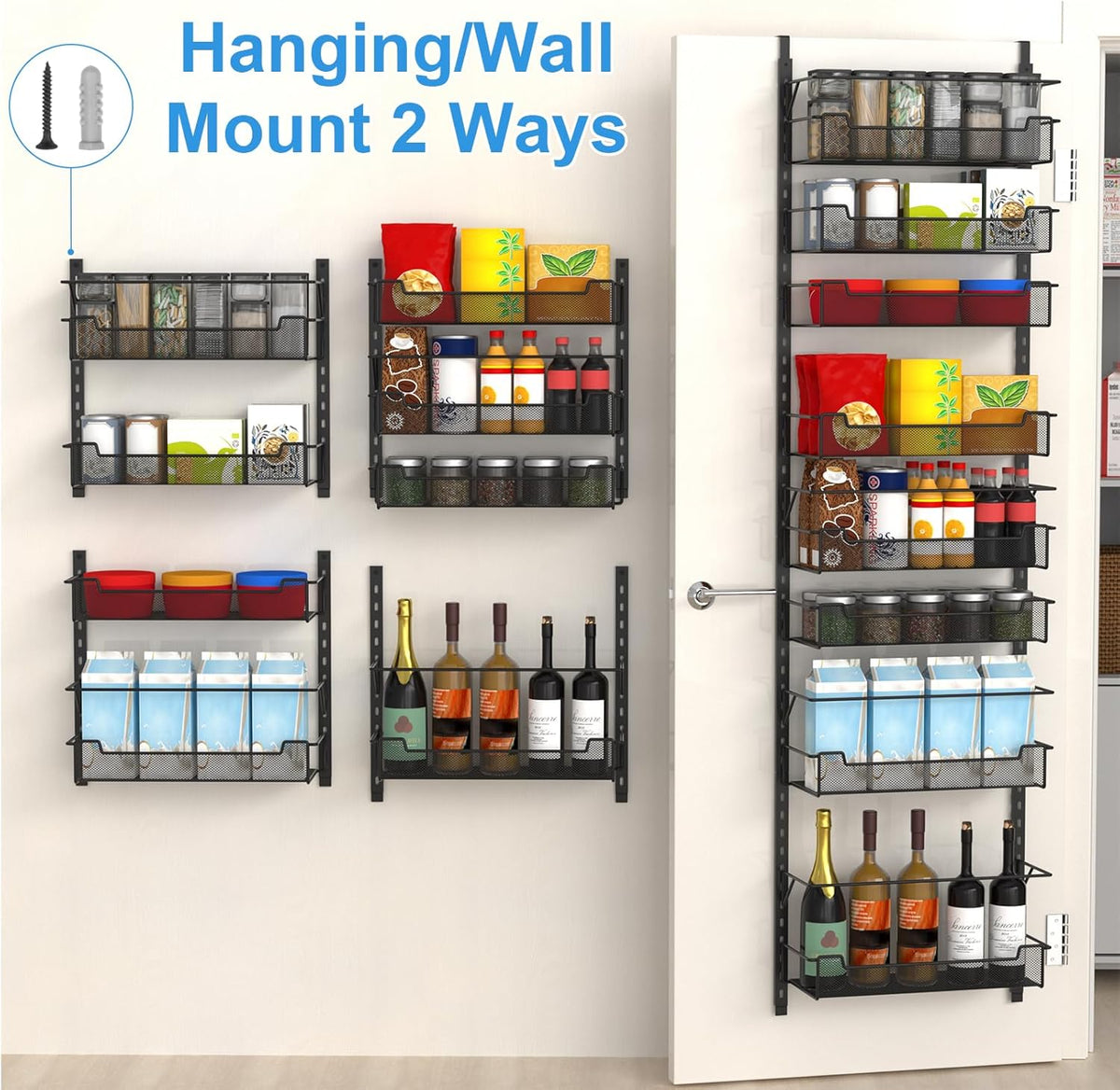 Over the Door Pantry Organizer, 8-Tier Over the Door Organizer with Adjustable Basket, Pantry Door
