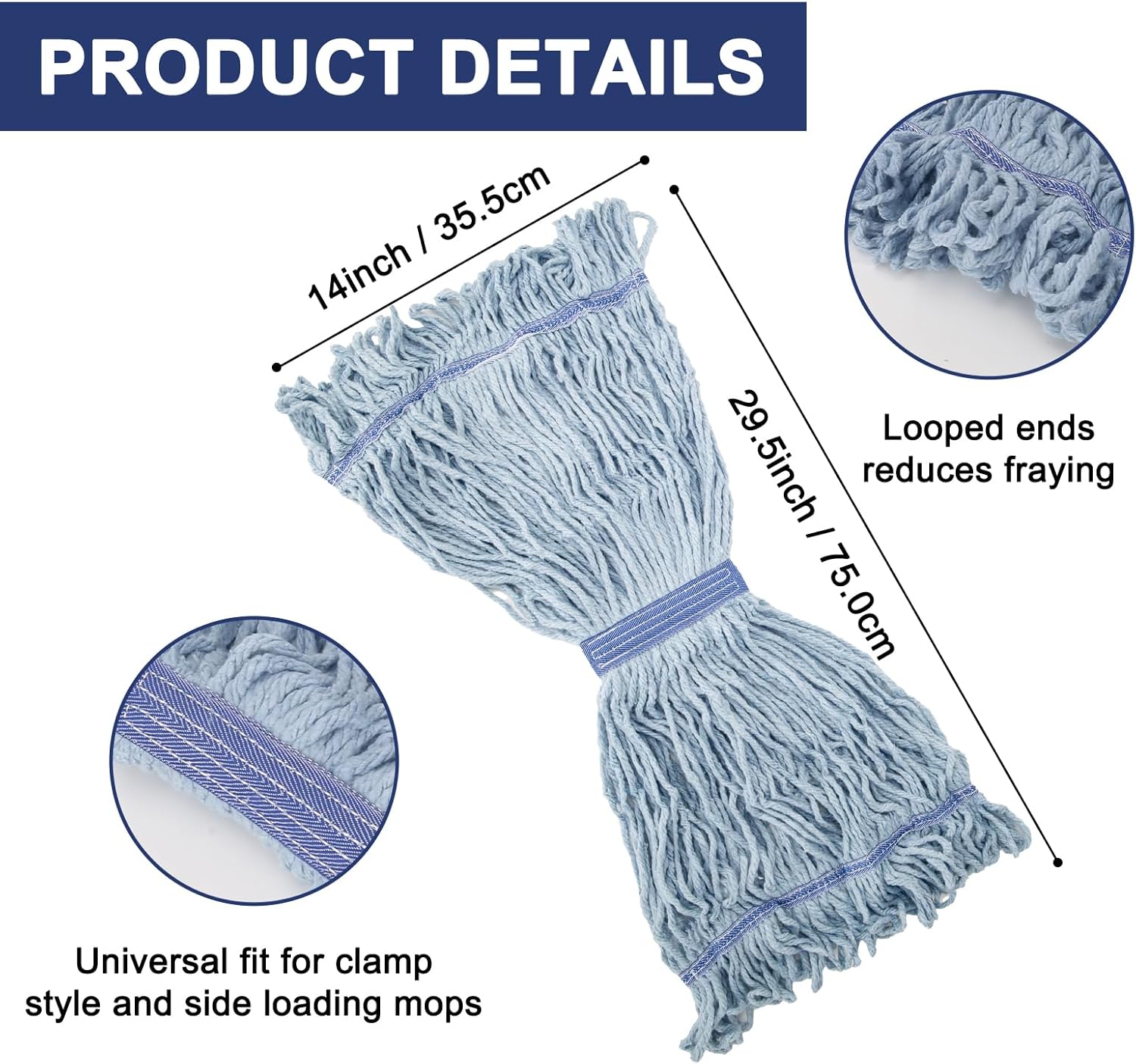 KeFanta 3 Pack Heavy Duty Commercial Mop Head Replacement,Looped End String Cotton Mop