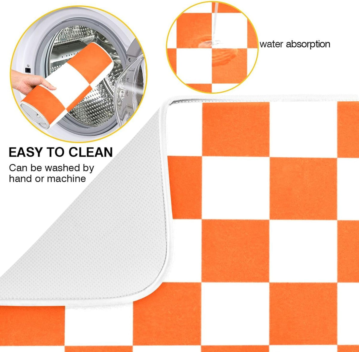 Burnt Orange Chessboard Dish Drying Mat for Kitchen Countertop 16x18 Plaid Checkered Rectangle