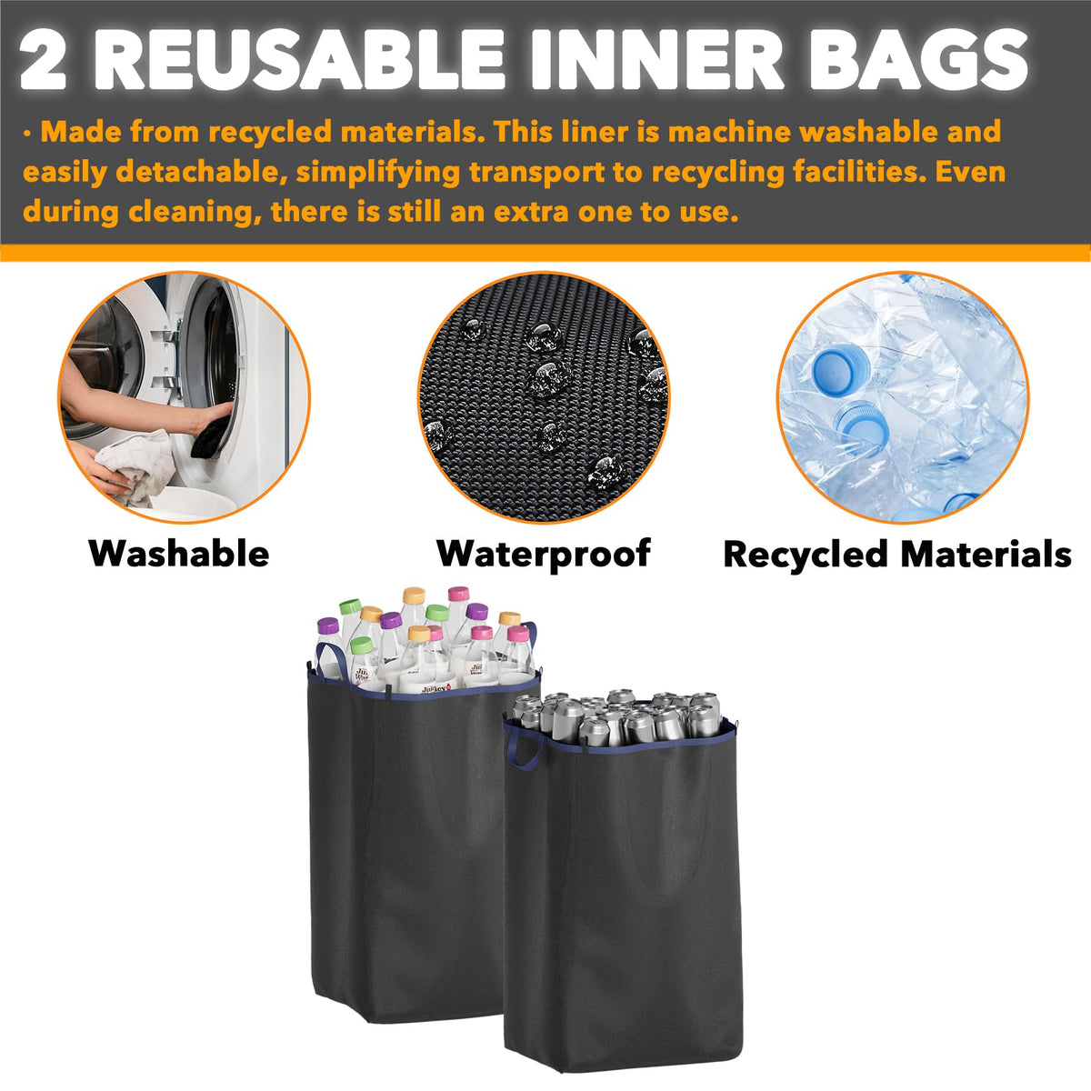 SpaceAid Recycling Bin for Kitchen 26 Gallon, 100L Recycle Bin with Lid and 2 Reusable Inner Bags