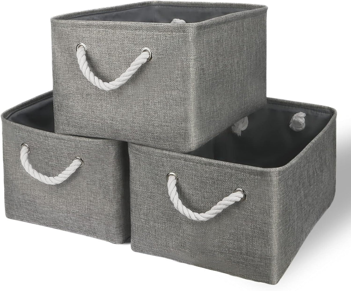 TheWarmHome Storage Bins - Medium 3 Pack Storage Baskets for Organizing Shelves | Fabric Storage