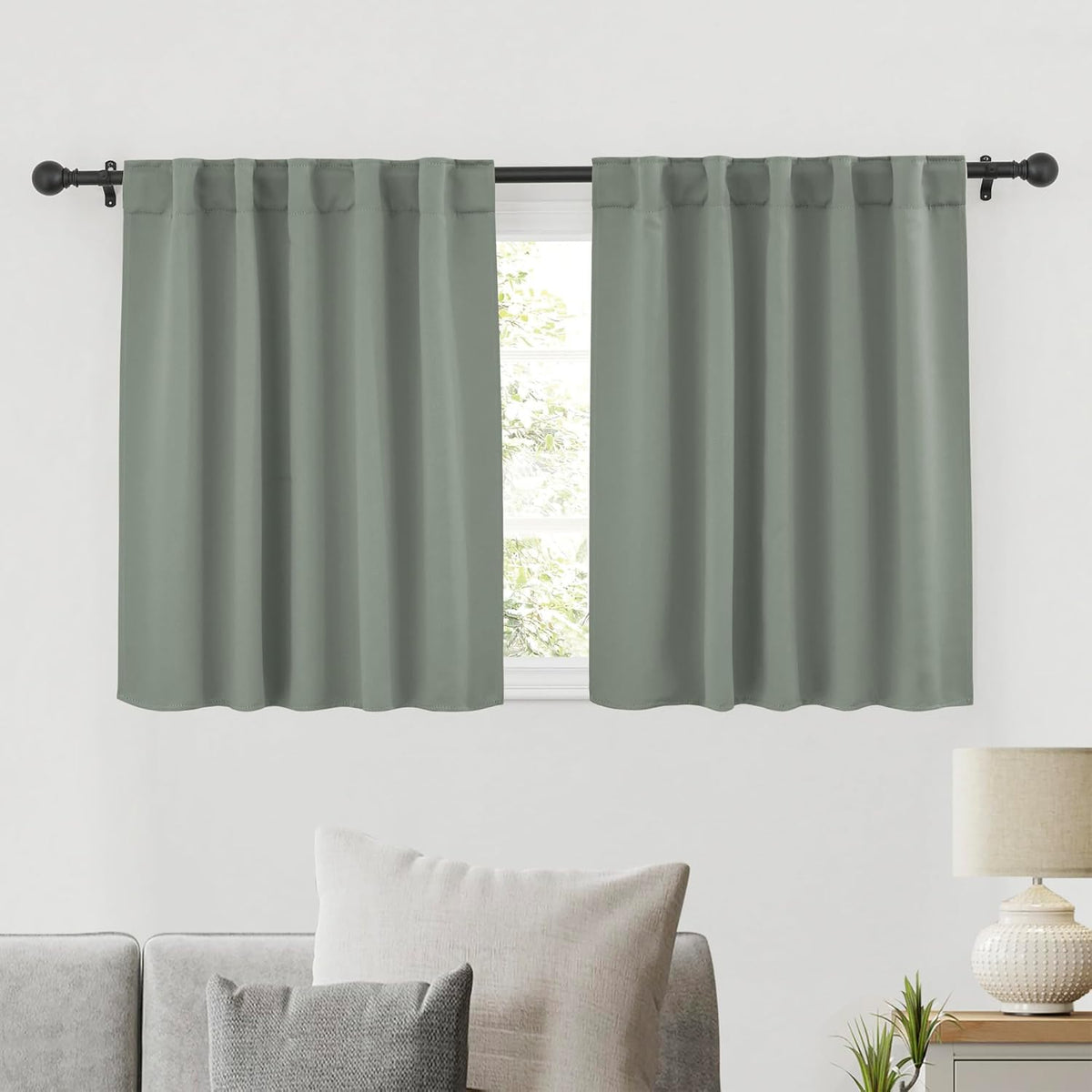 RYB HOME Sage Green Curtains, Small Window Curtains Tiers for Kitchen Bathroom, Blackout Thermal