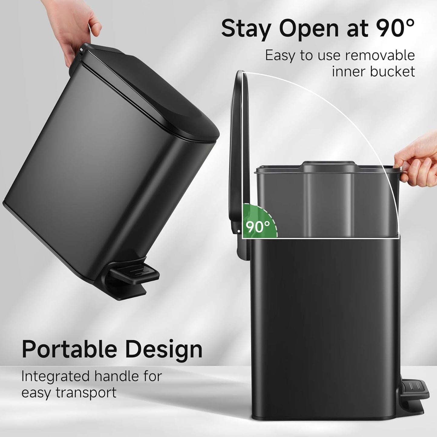 TIPGO Slim Bathroom Trash Can with Lid Soft Close, Step Pedal, 6 Liter / 1.6 Gallon Stainless Steel