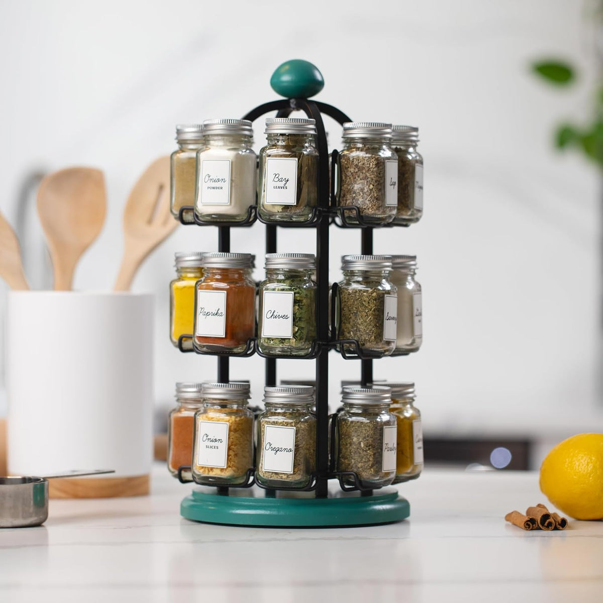 Orii Adrinova 24 Jar Revolving Spice Rack with Spices Included, Spice Organizer for Kitchen