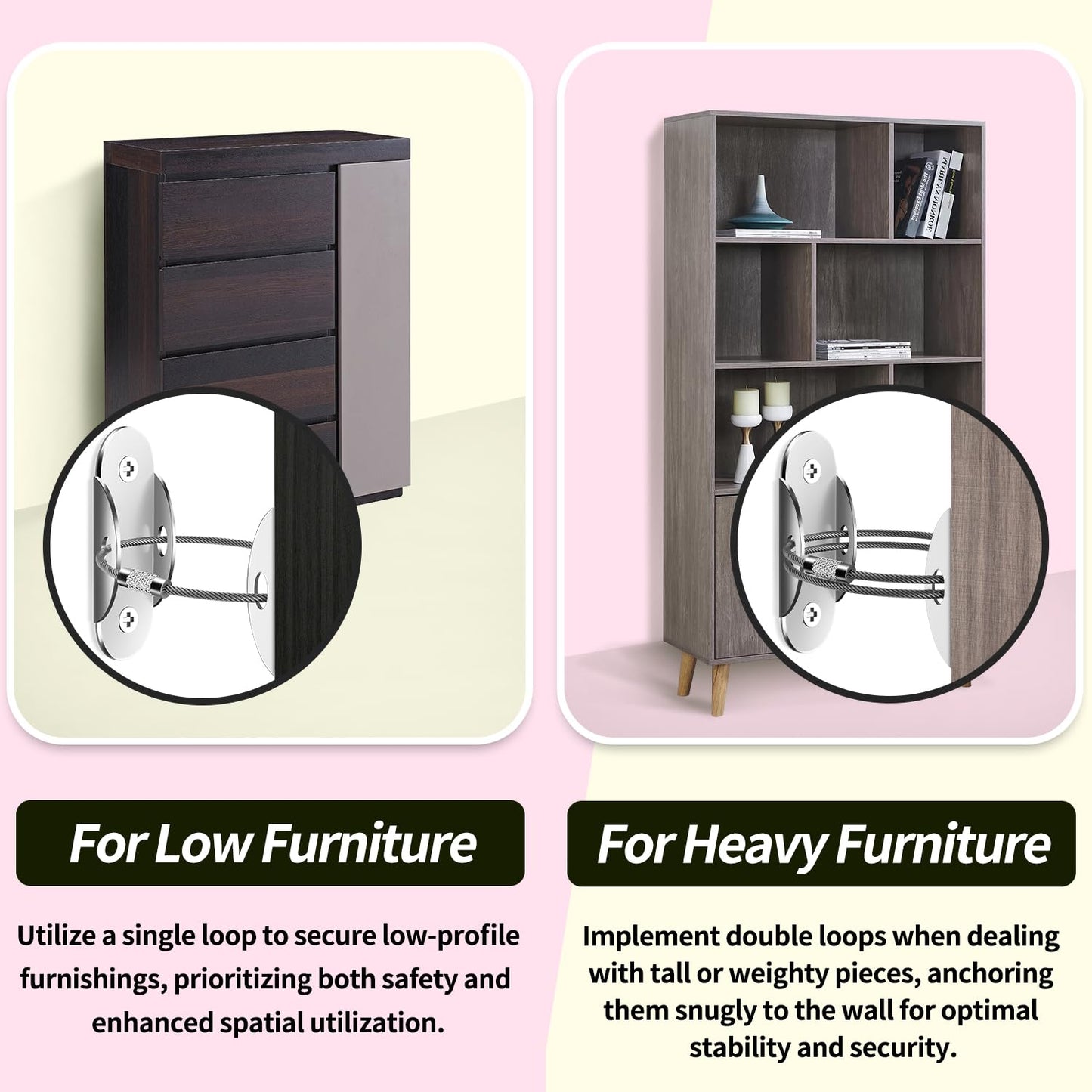 Anti Tip Furniture Anchors (6 Packs) Furniture Anchors for Baby Proofing, Earthquake Straps for