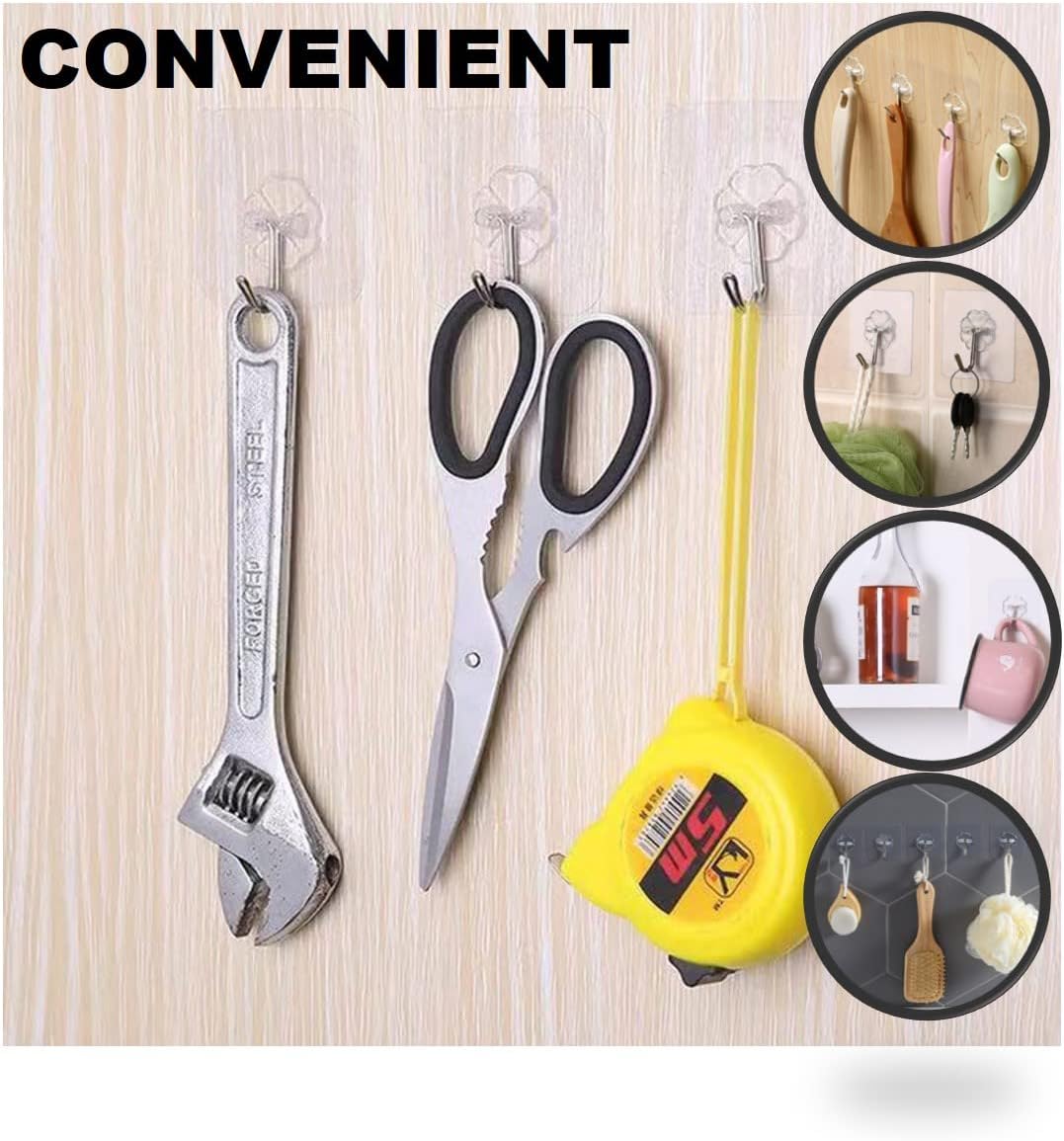 40pcs Heavy Duty Adhesive Hooks for Damage-Free Hanging - Transparent Plastic Hangers for Ceilings