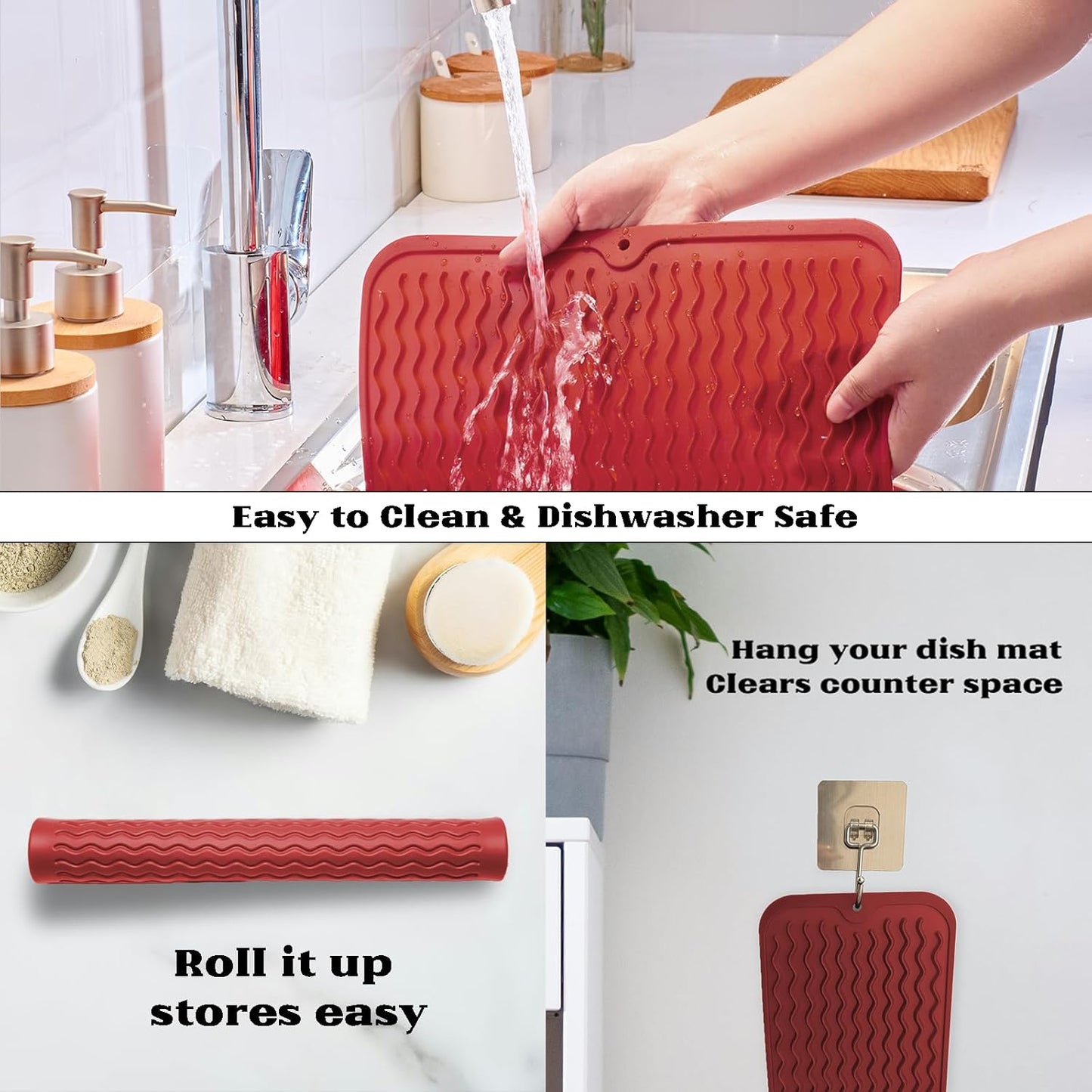 ZLR Silicone Dish Drying Mat for Kitchen Counter, Eco-Friendly Fast Dry Dish Mat, Easy Clean Multi