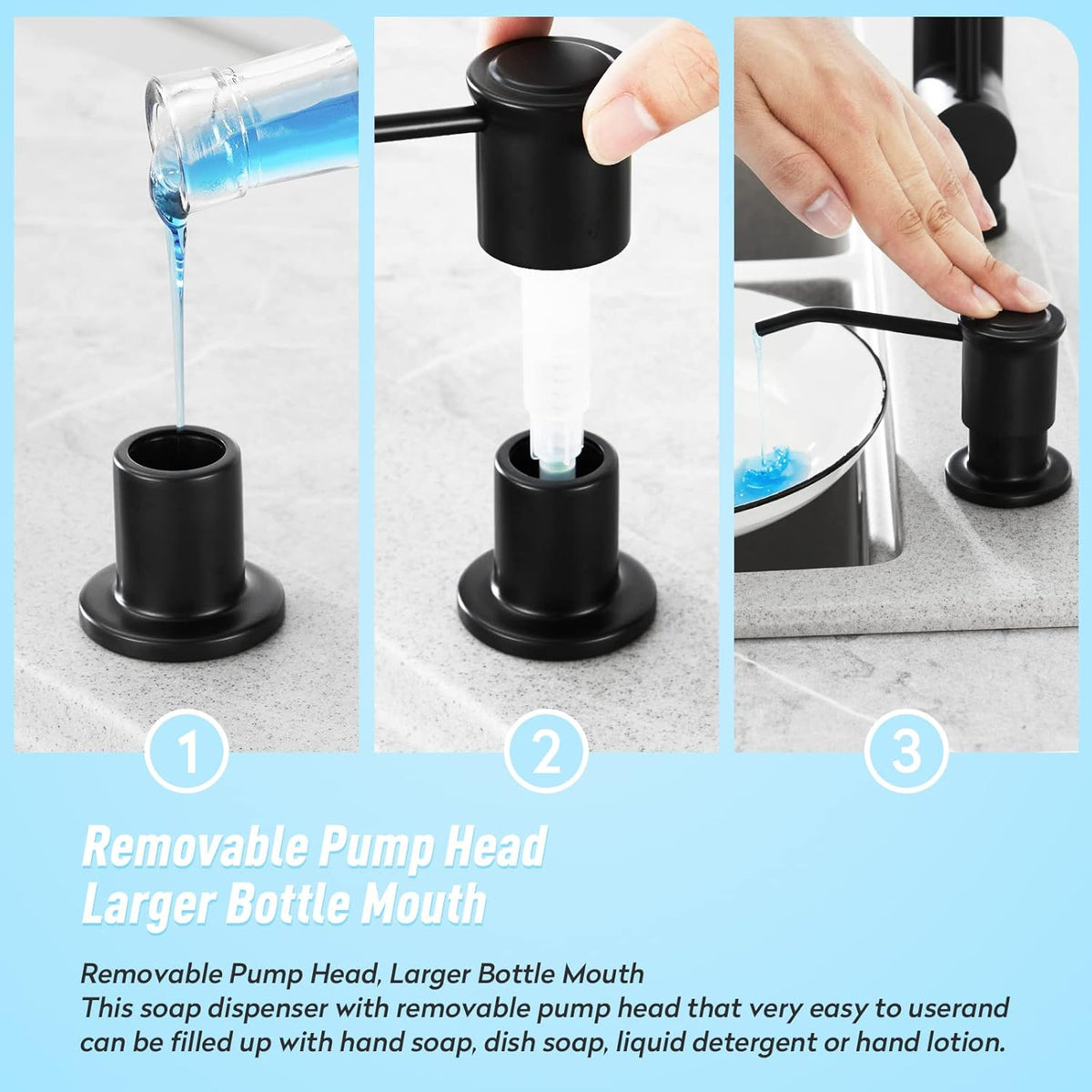 CREA Kitchen Soap Dispenser Countertop Soap Dispenserfor Kitchen Sink Black Built in Sink Soap