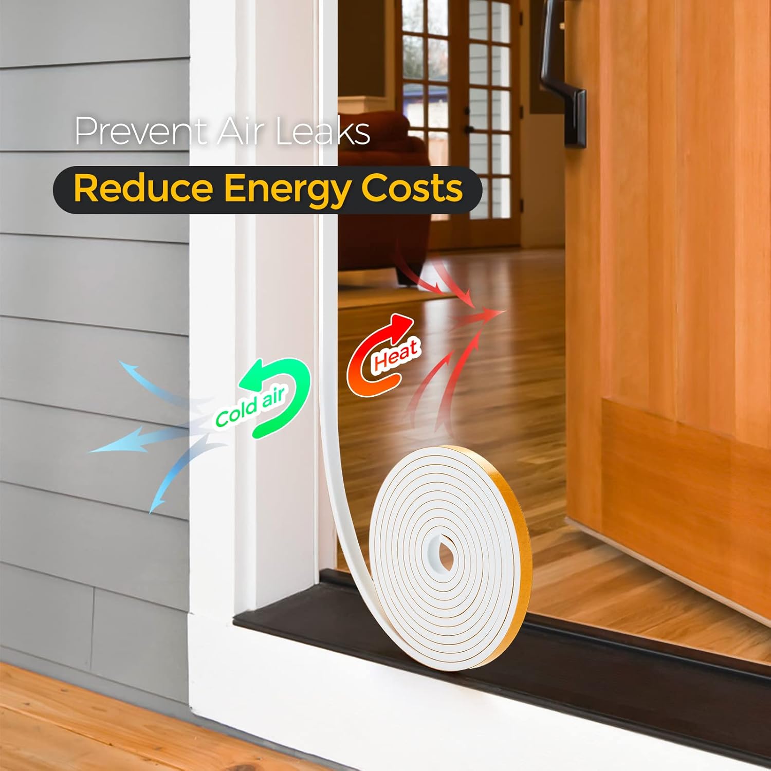 13 Feet Weather Stripping Door Seal, 1/2" Wide X 3/8" Thick Door Seal Strip High Density Foam Tape