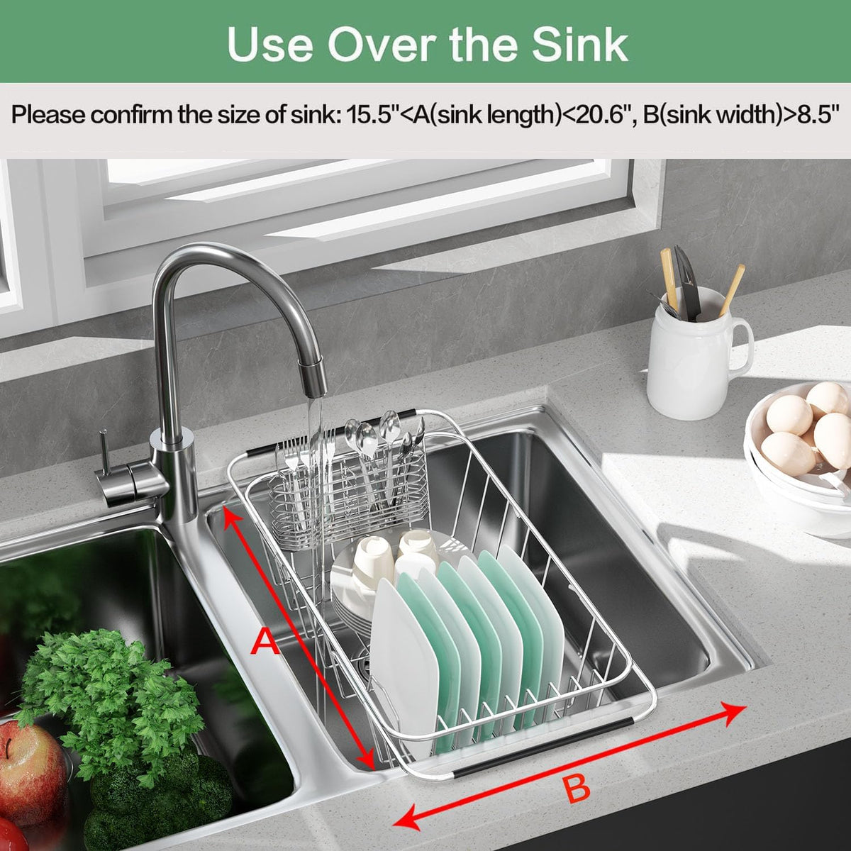 Small Dish Drainer Rack in Sink Adjustable, Expandable Stainless Steel Metal Dish Drying Rack