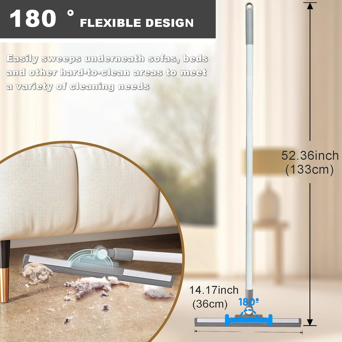 Squeegee Broom for Floor Shower Squeegee with Long Handle Rubber Wiper for Bathroom Tile Shower