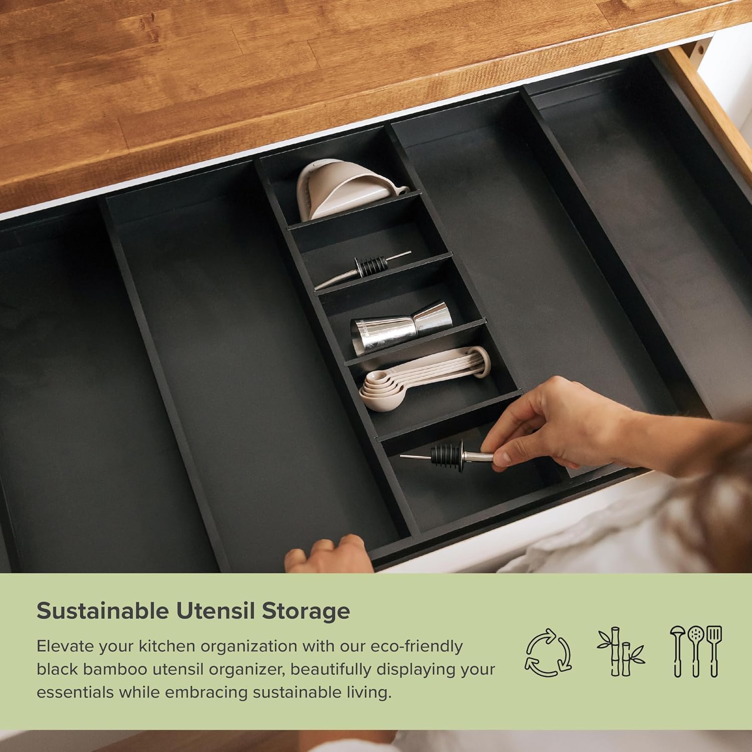 KitchenEdge Adjustable Kitchen Drawer Organizer for Utensils and Junk, Food-Safe Contract Grade