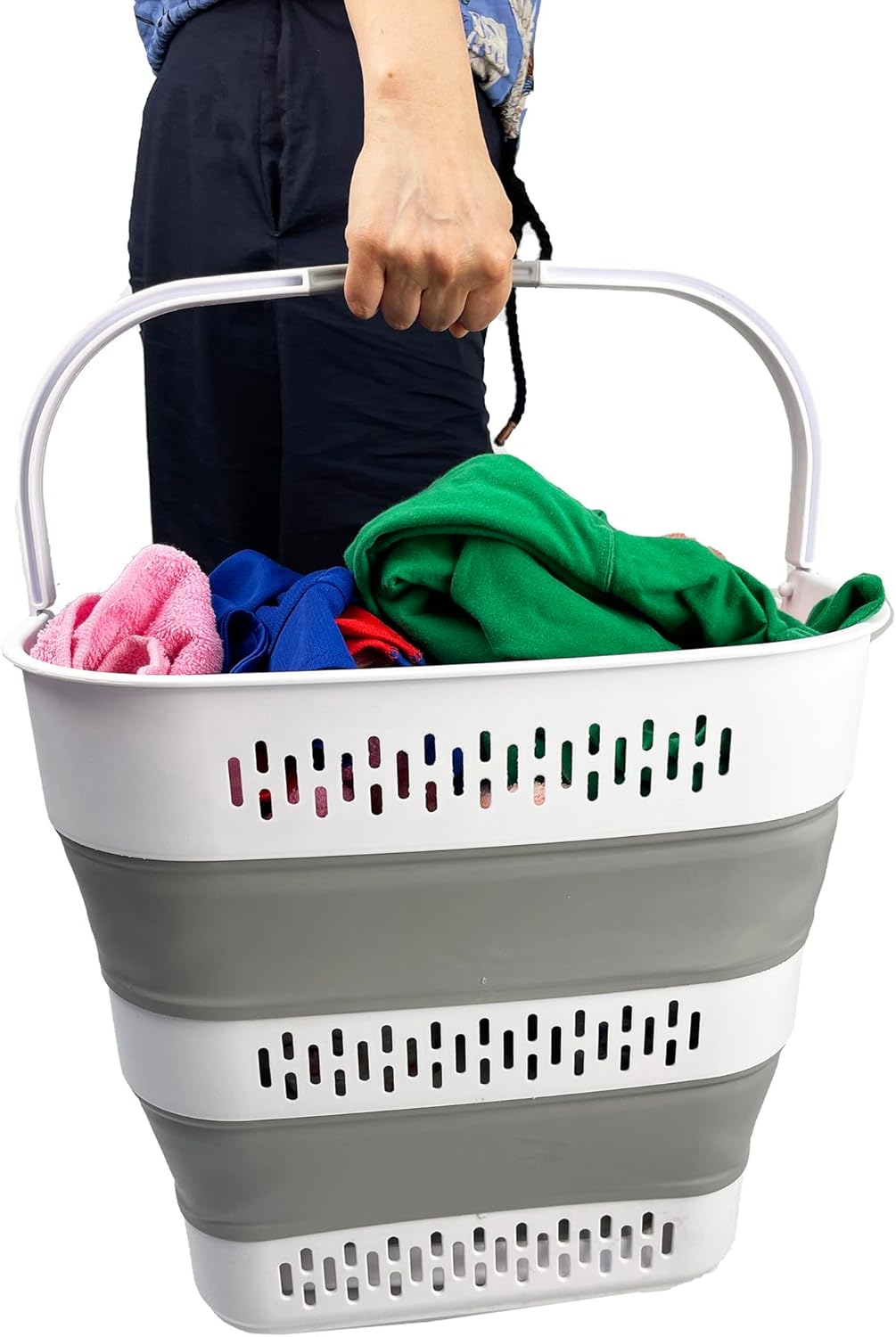 SAMMART 40L (10.5 Gallon) Collapsible Plastic Laundry Basket with Handles - Foldable Pop Up Storage