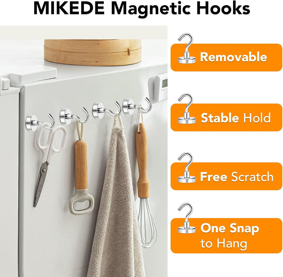 MIKEDE Magnetic Hooks, 40Lbs+ Heavy Duty Magnet Hooks for Cruise Cabins, Super Neodymium Hanging
