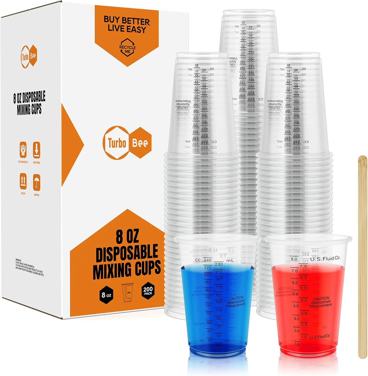 Plastic Measuring Cups 8OZ,200 PACK Disposable Mixing Cups with 200 Mixing Sticks,Paint Graduated
